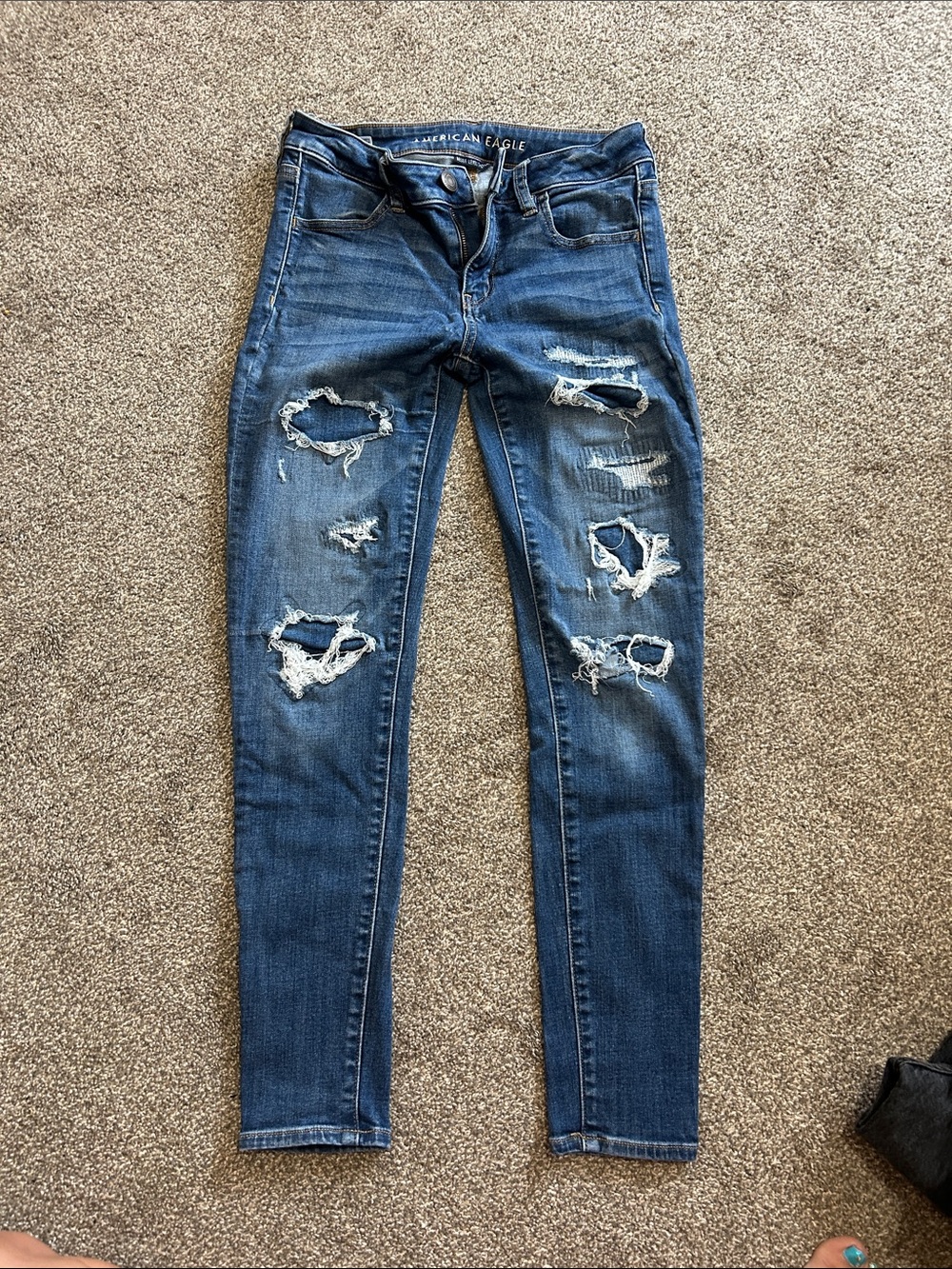 American Eagle Outfitters Women’s Distressed Skinny Jeans - Blue